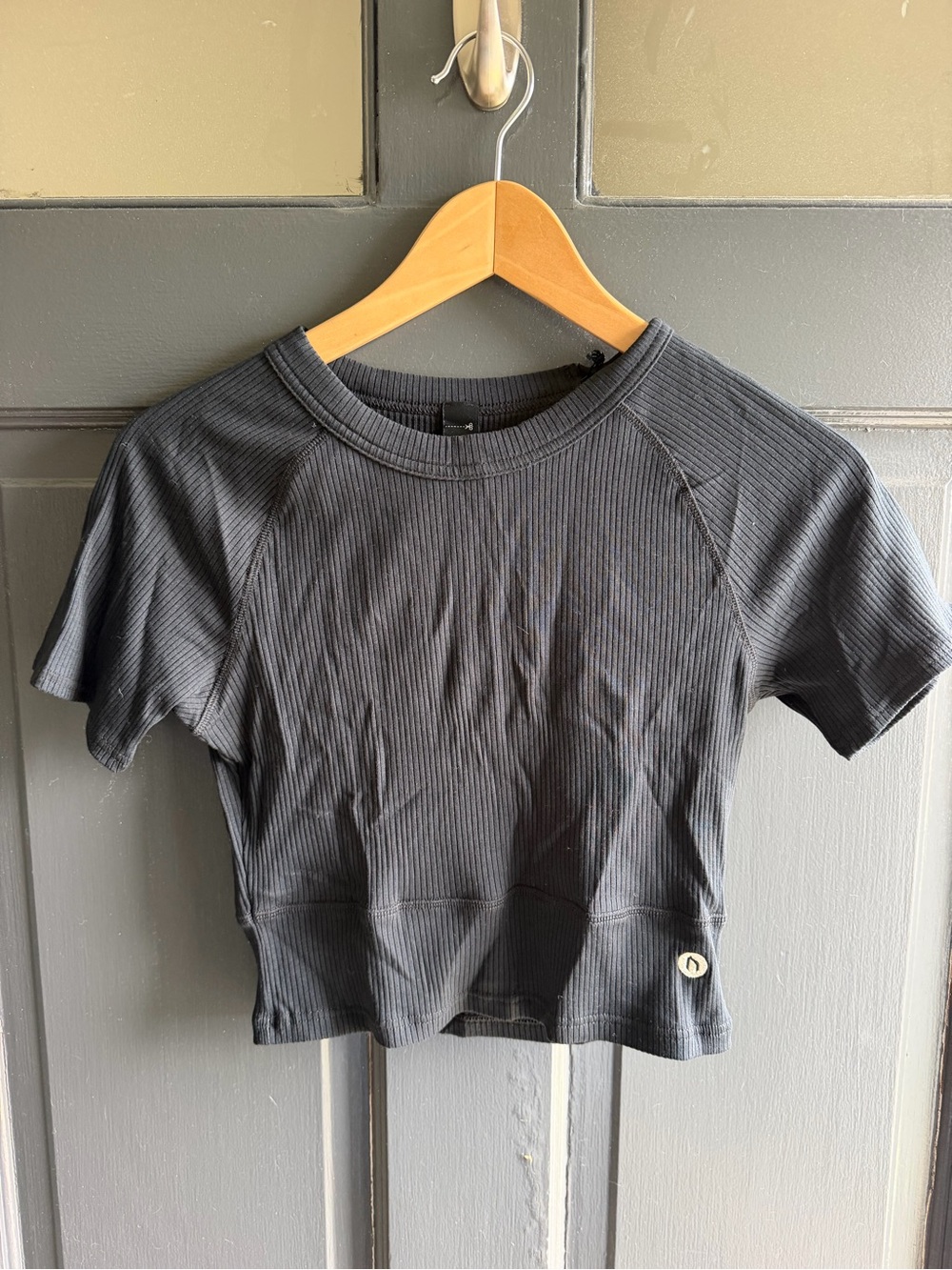 Ribbed Short Sleeve Black Crop Top - Women's